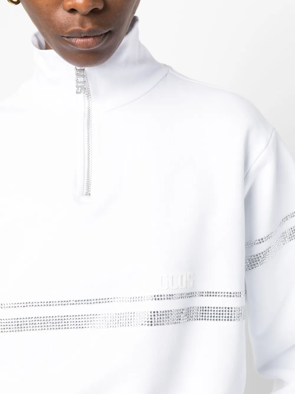 Gcds Rhinestone-embellished Cropped Sweatshirt In 白色