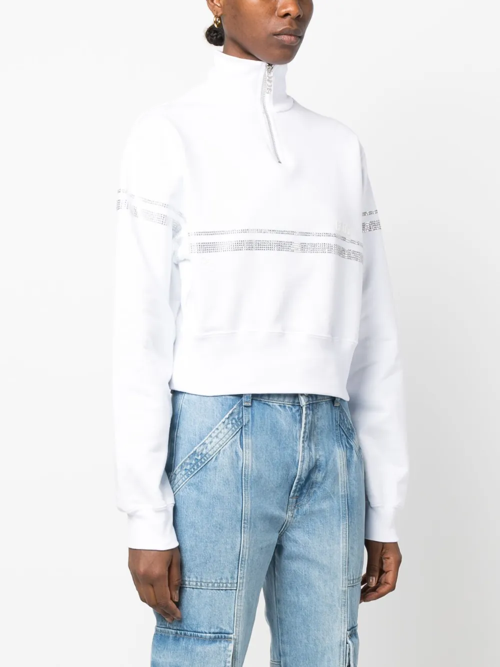Gcds Rhinestone-embellished Cropped Sweatshirt In 白色