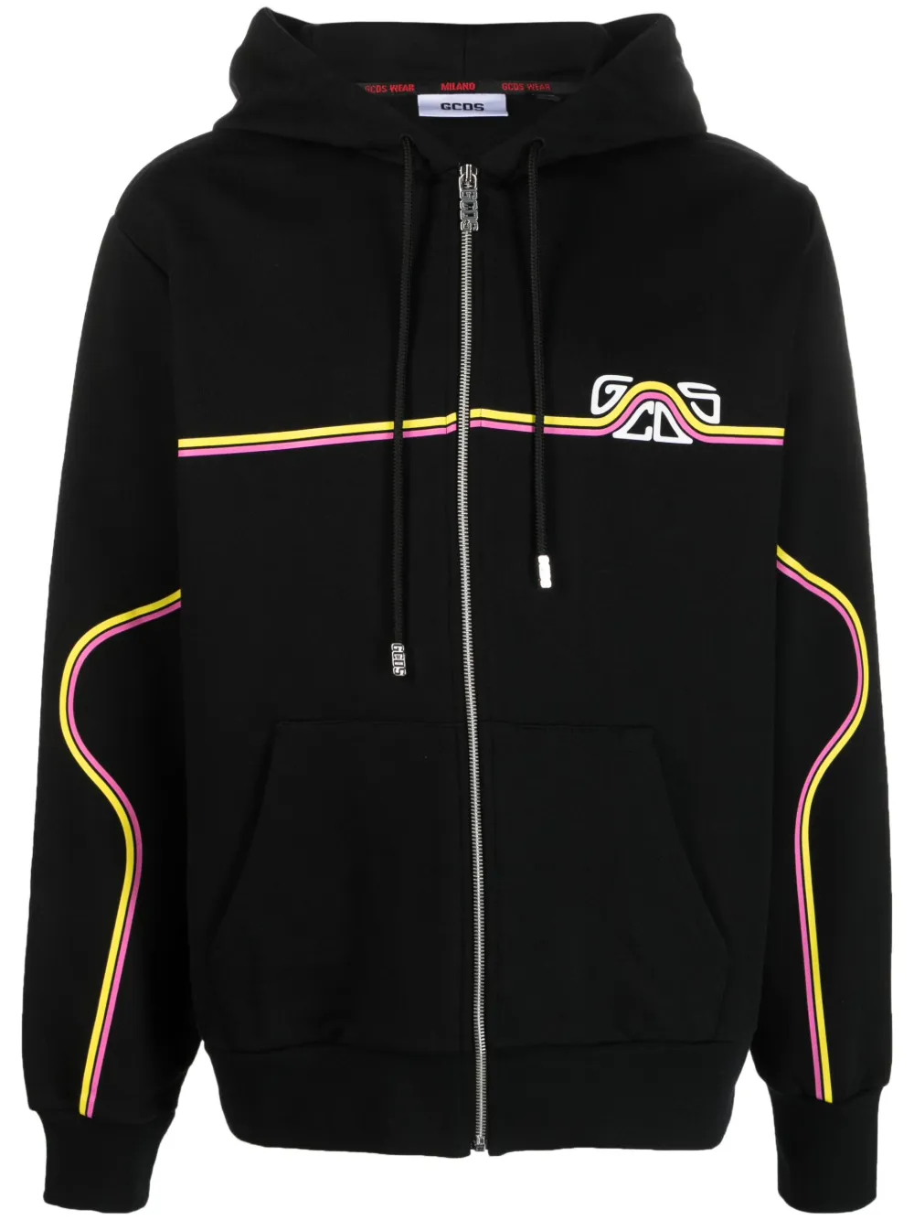 GCDS Waved logo-print zip-up hoodie | Black | Image 1