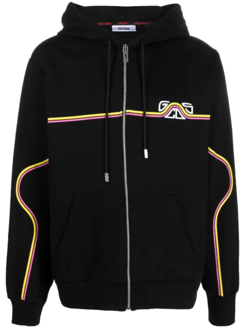 GCDS Waved logo-print zip-up hoodie