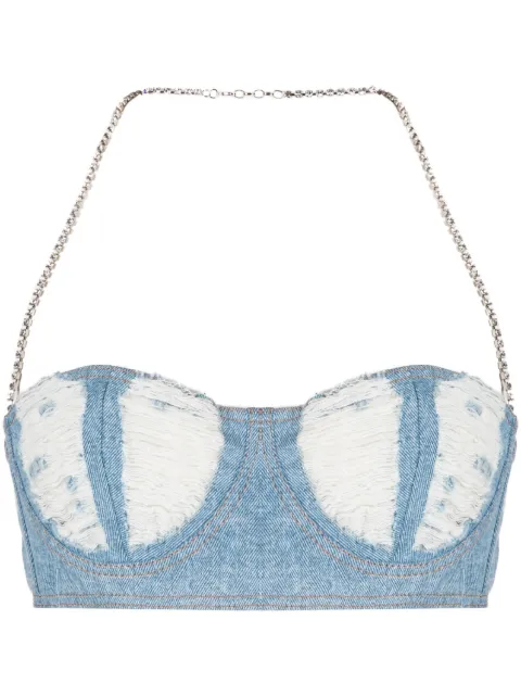 GCDS ribbed washed-denim crop top