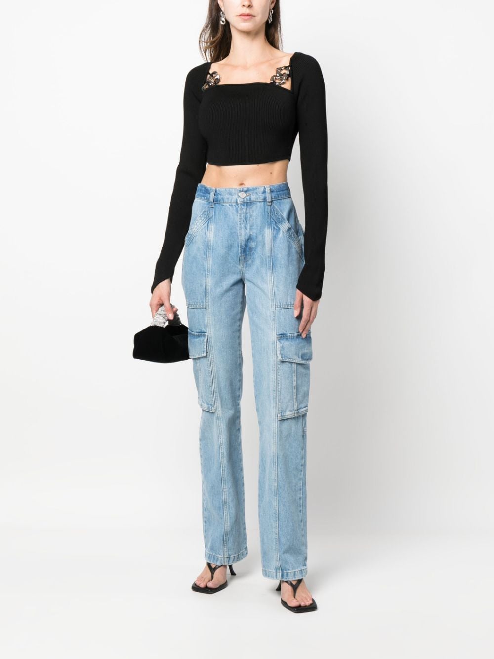 Gcds ribbed square-neck cropped top - Zwart