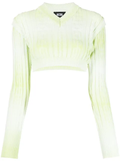 GCDS Braids faded-effect knitted crop top