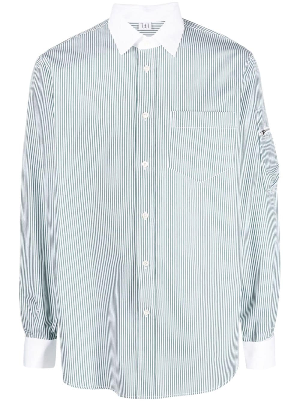 vertical-stripe print cotton shirt