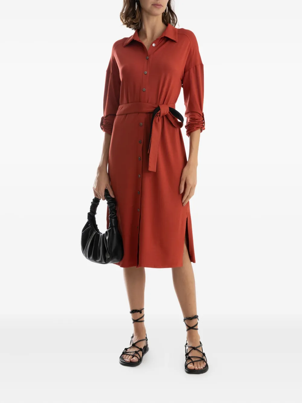 Lygia & Nanny Belted Shirt Dress In Red