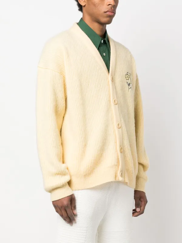 Drôle De Monsieur embroidered-flower Ribbed Cardigan