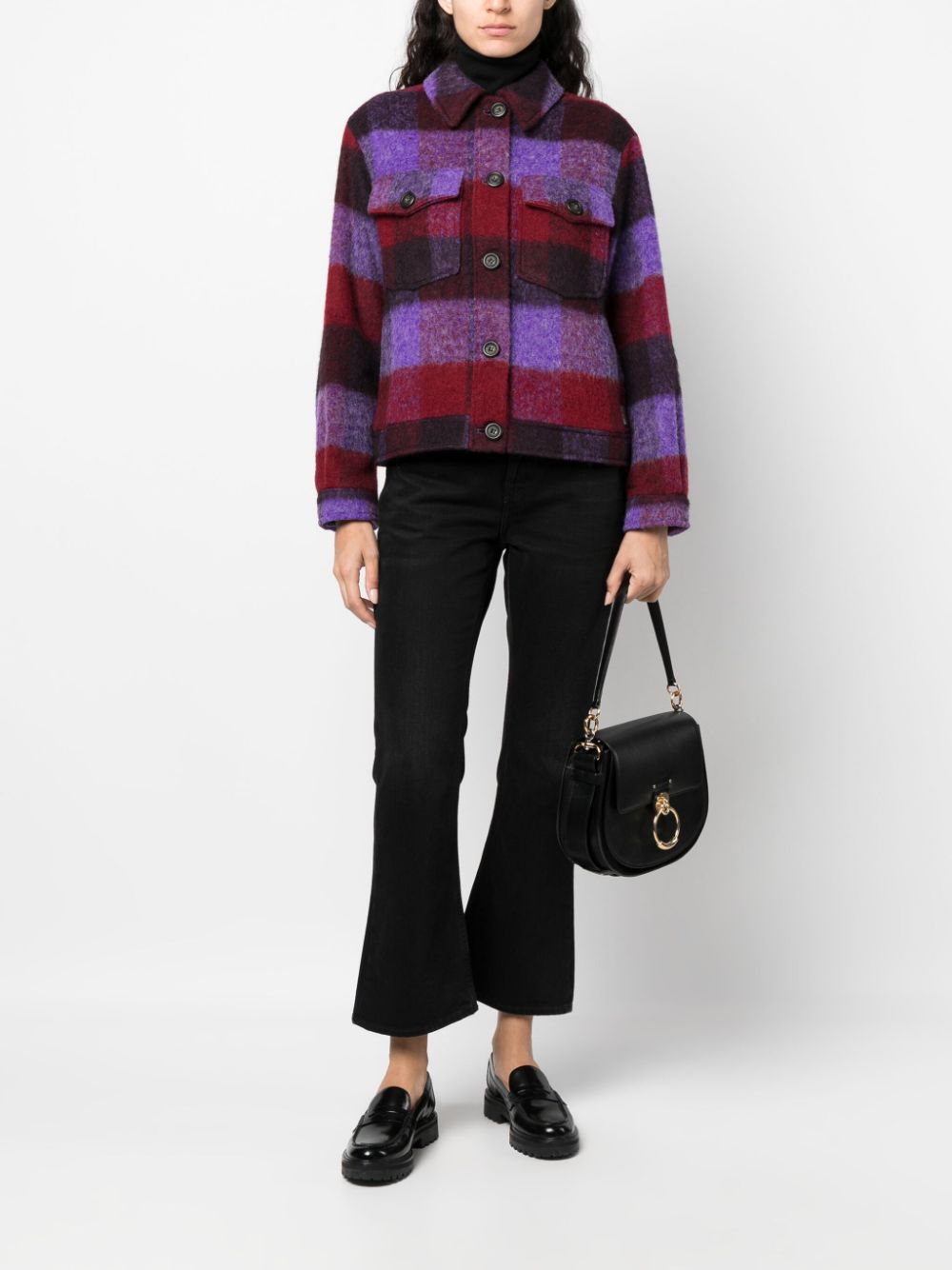 Woolrich fringed checked shirt jacket - Rood