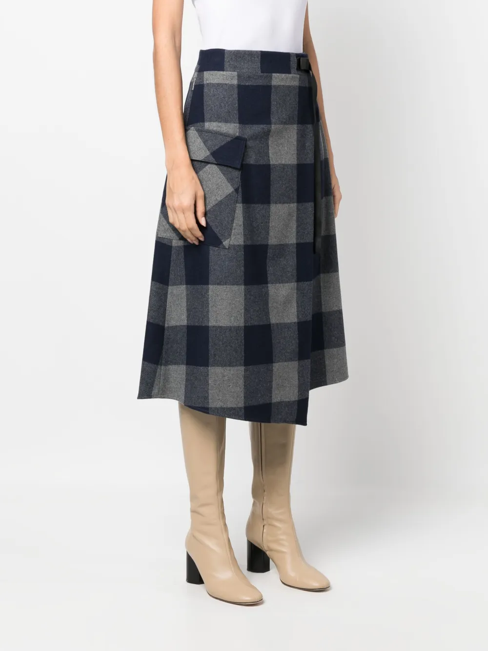 Shop Woolrich Asymmetric Checked Midi Skirt In Blue