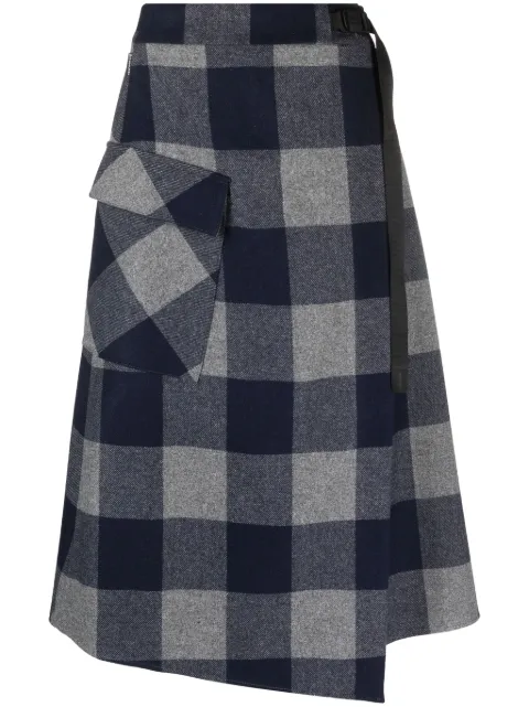 Woolrich asymmetric checked midi skirt