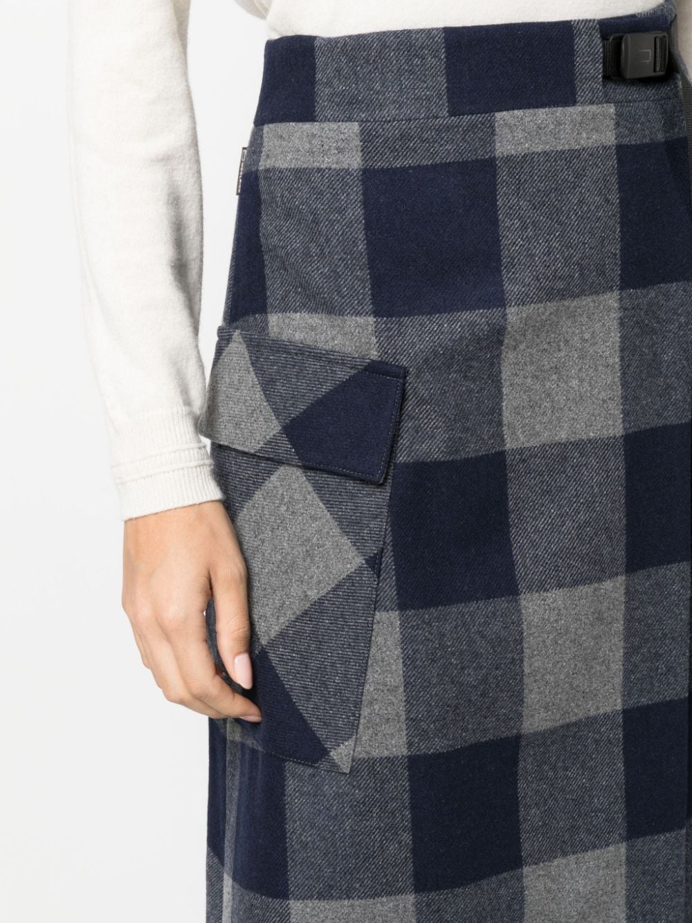 Shop Woolrich Asymmetric Checked Midi Skirt In Blue