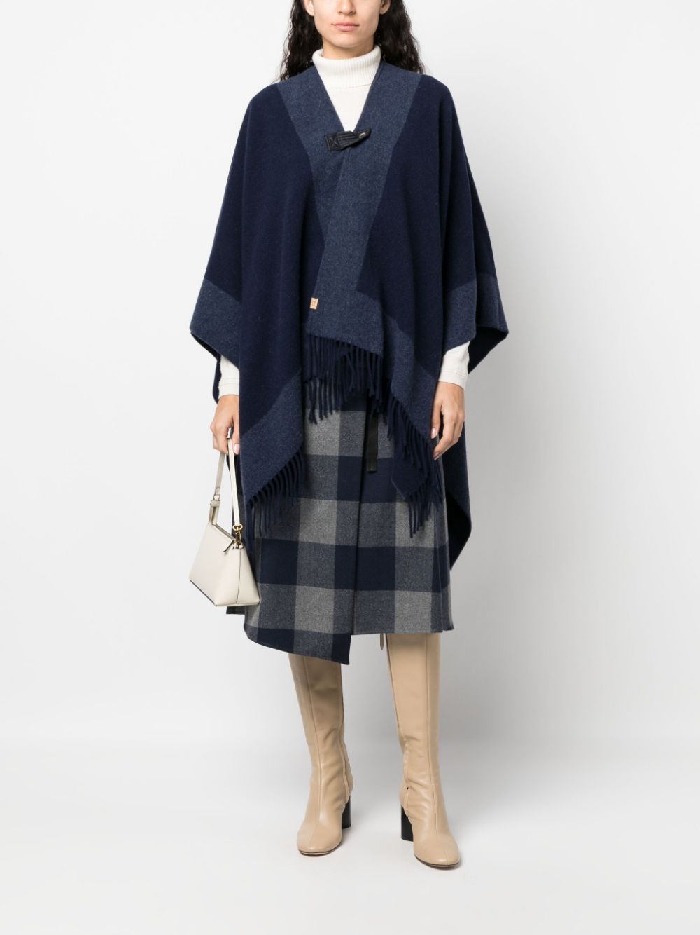 Woolrich two-tone fringed wool-blend cape - Blauw