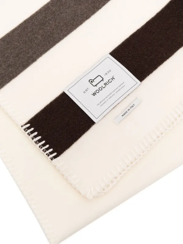 Woolrich Striped whipstitch-trim Wool Throw | White | FARFETCH