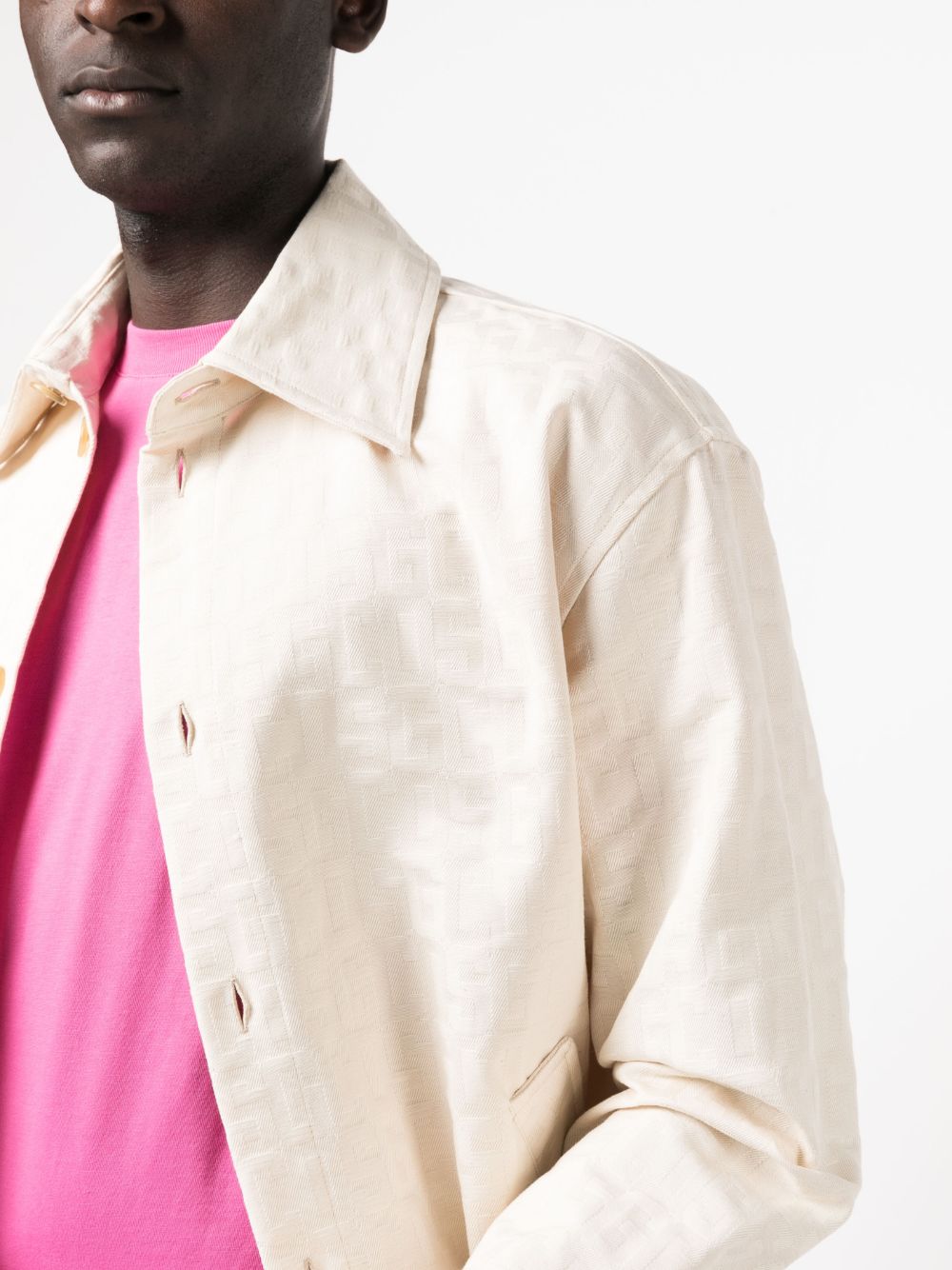 Shop Gcds Monogram-pattern Cotton Shirt Jacket In Neutrals