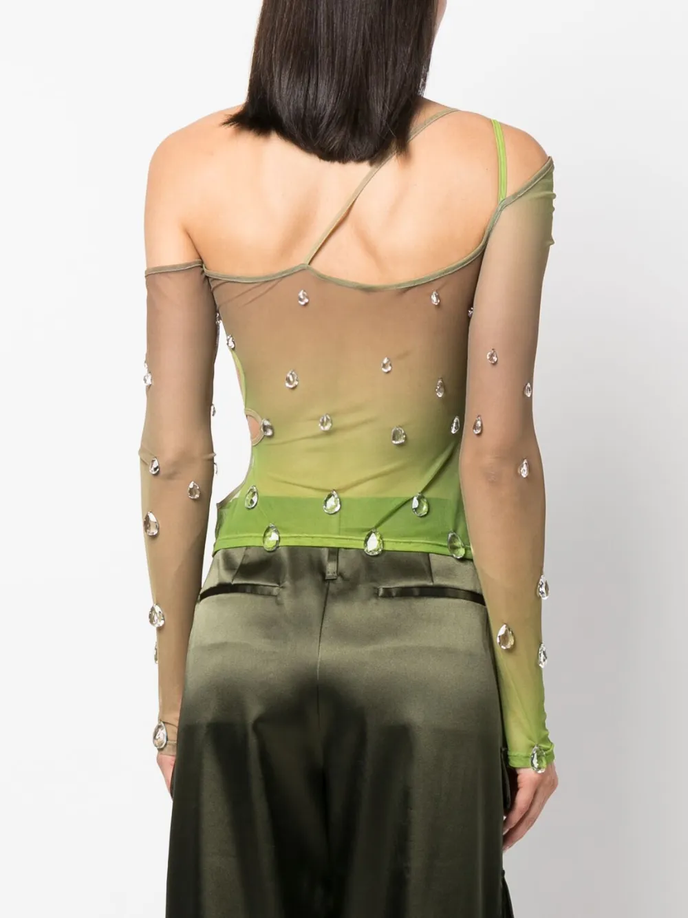 Shop Gcds Sita Cut-out Asymmetric Top In Green