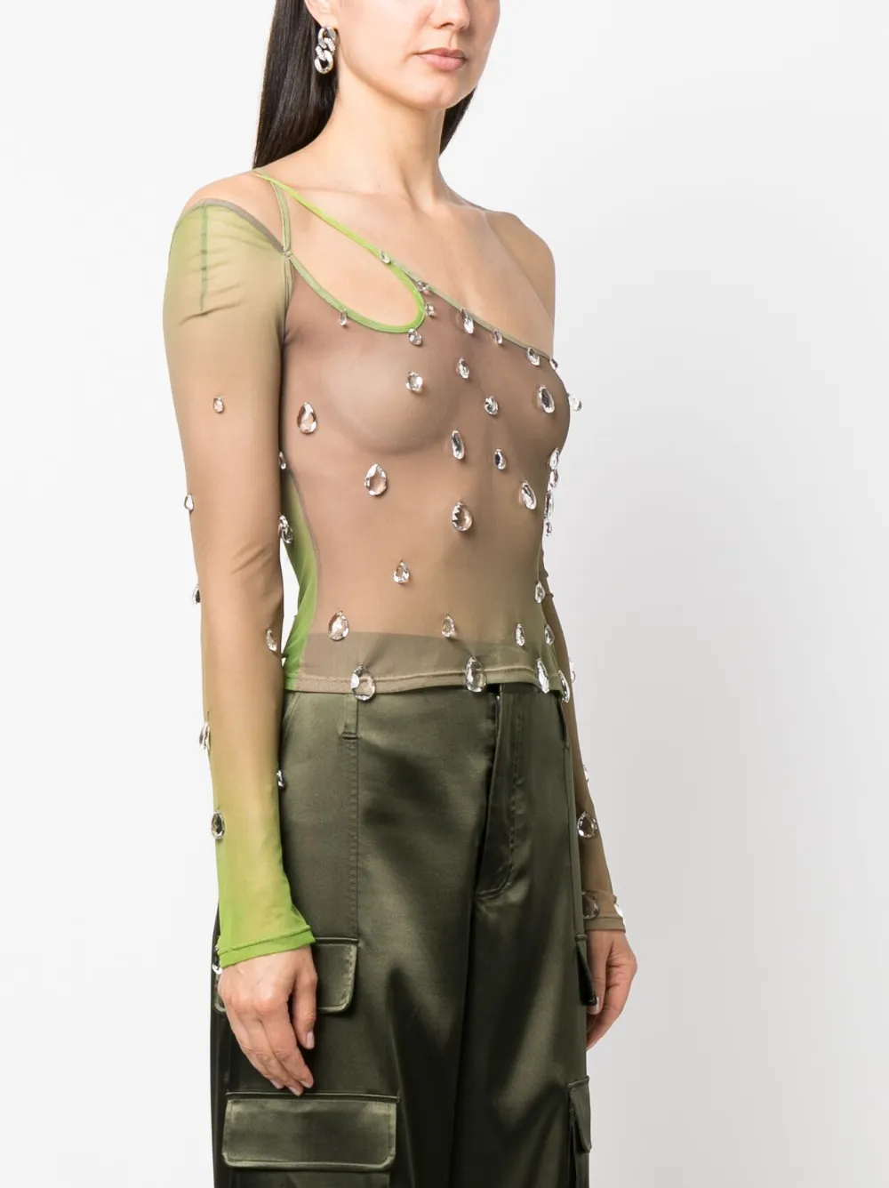 Shop Gcds Sita Cut-out Asymmetric Top In Green