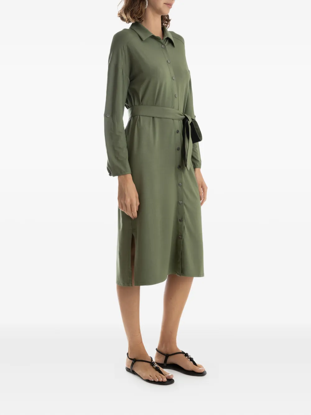 Lygia & Nanny belted shirt midi day dress - Groen