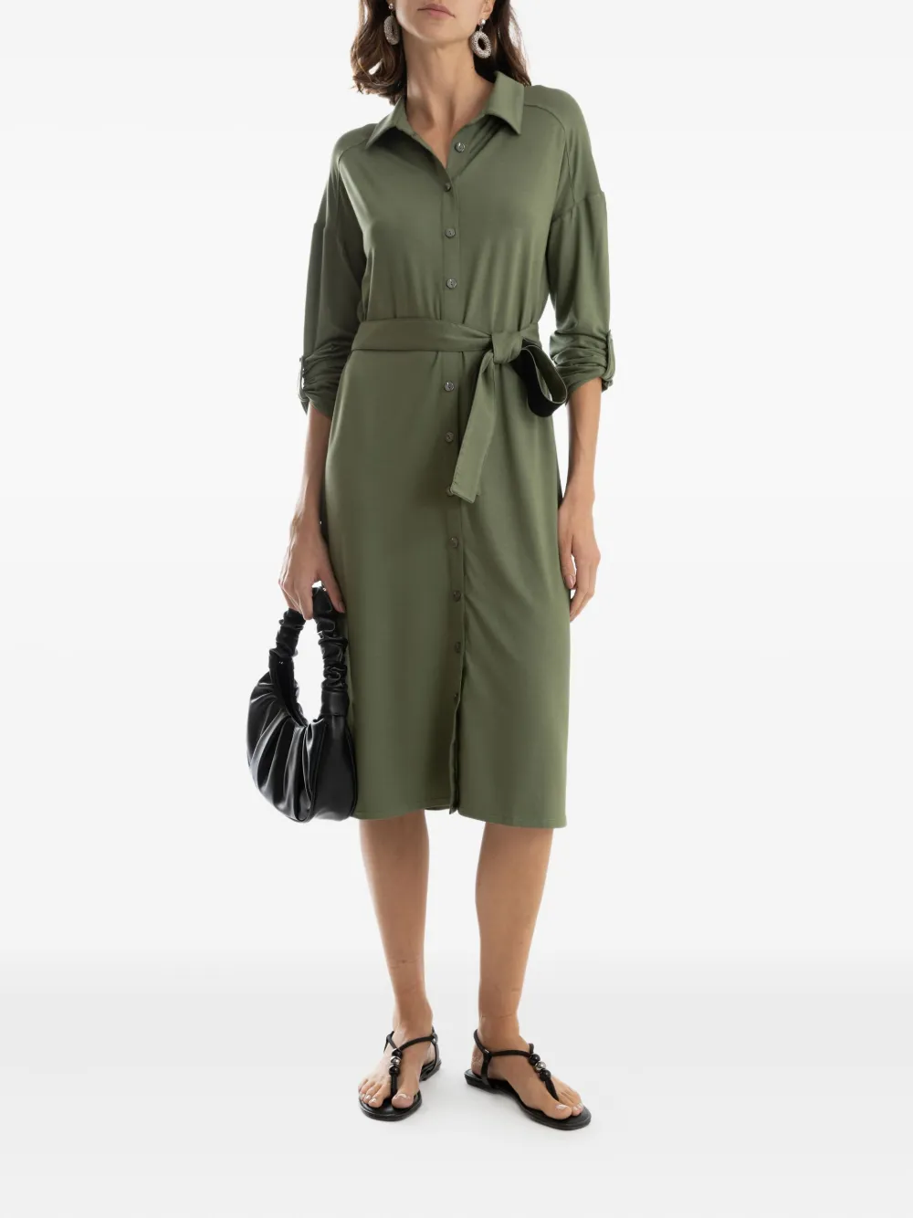 Lygia & Nanny belted shirt midi day dress | Green | Image 1