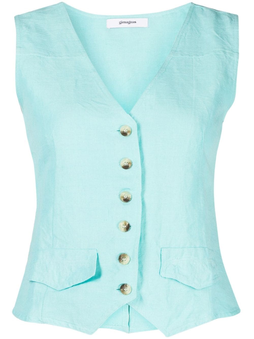 Shop Gimaguas Buttoned Cotton-linen Blend Vest In Green