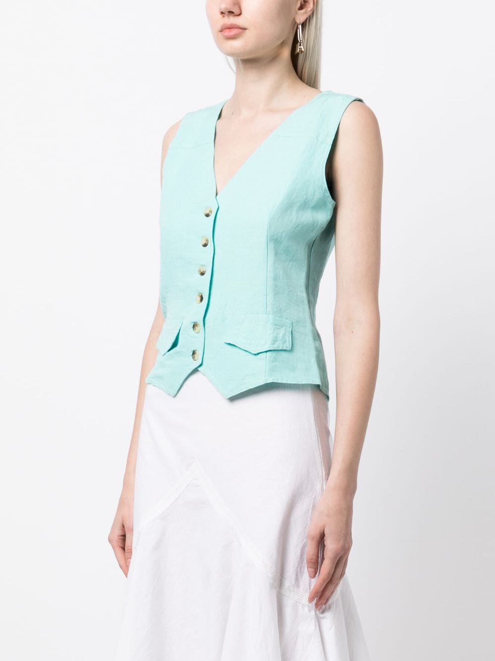 Shop Gimaguas Buttoned Cotton-linen Blend Vest In Green