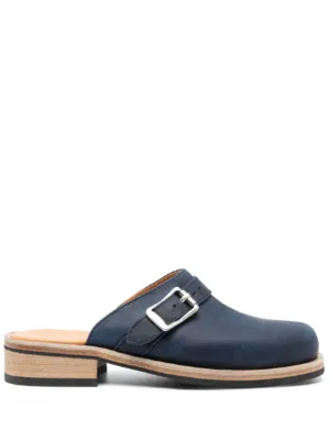 Navy blue store leather mules