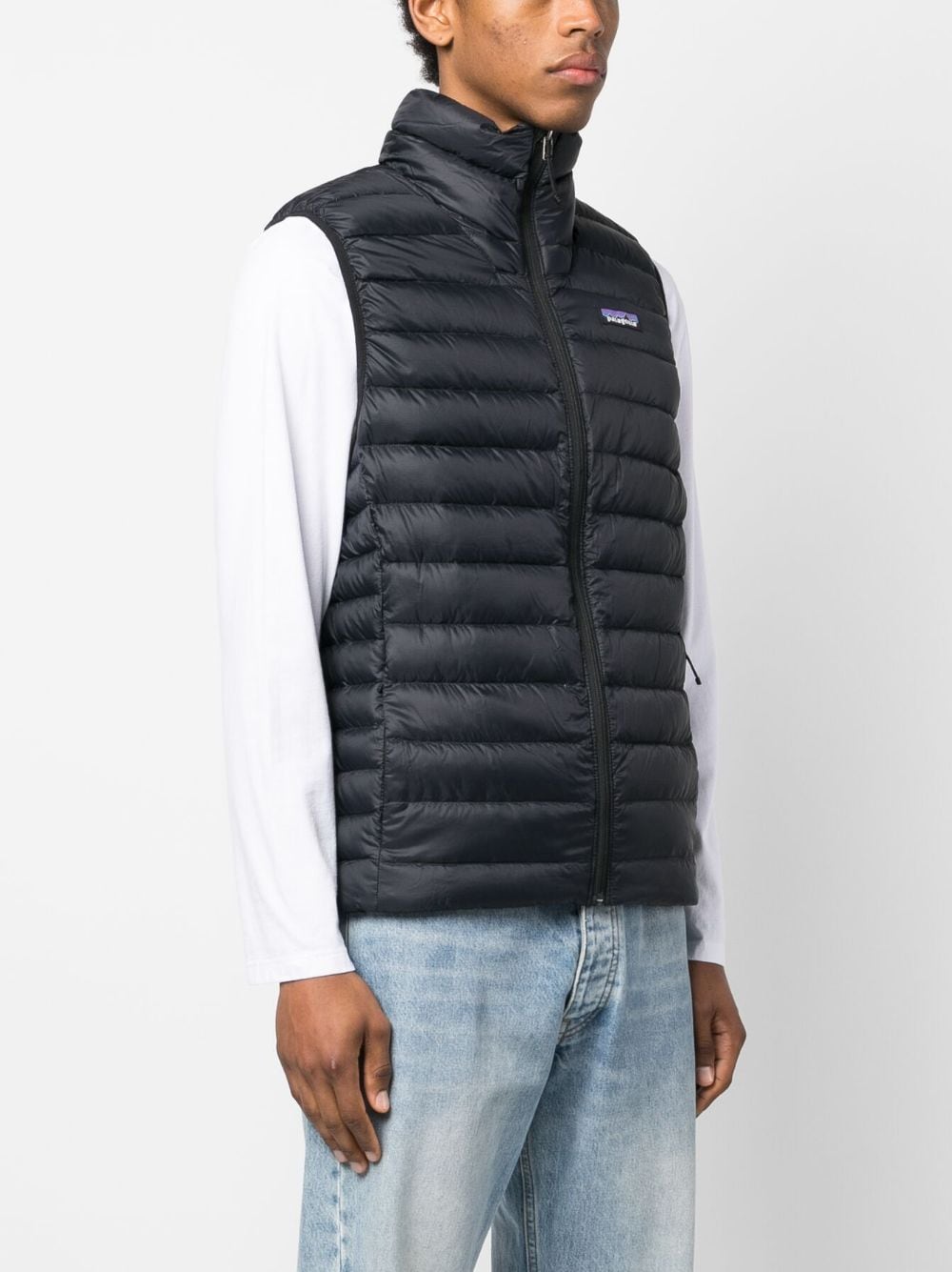 Shop Patagonia Logo-patch Feather-down Gilet In Black