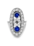 Pragnell Vintage platinum sapphire diamond cocktail ring - Gold