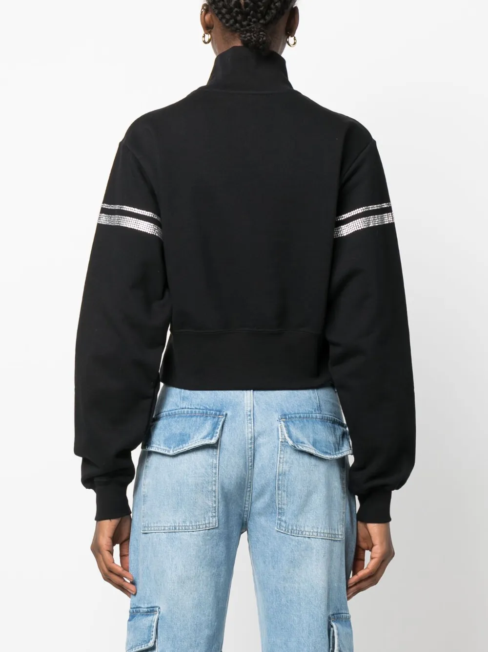 Gcds Rhinestone-embellished Cropped Sweatshirt In 黑色