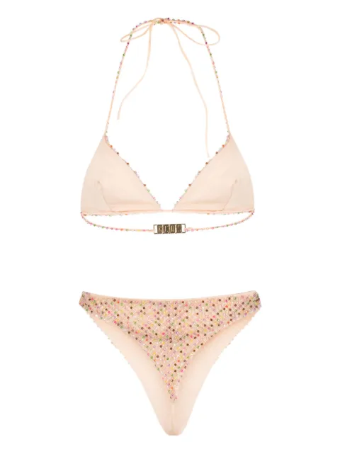 GCDS bikini con detalles de mostacilla y capa de tul