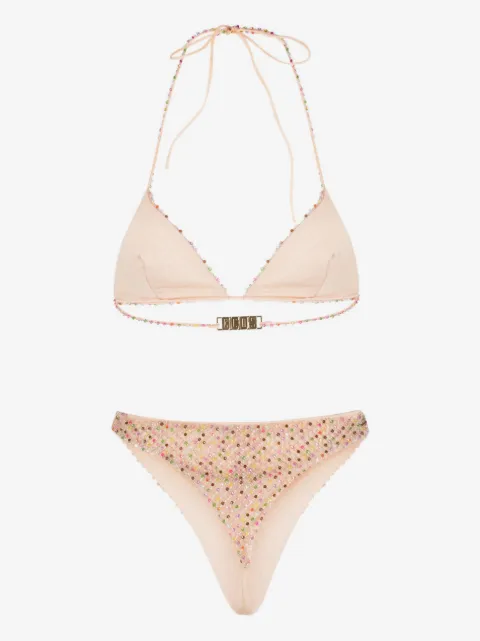 GCDS bikini con detalles de mostacilla y capa de tul