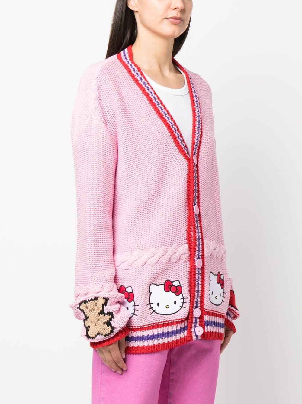 Shop Gcds Embroidered-logo Knit Cardigan In Pink
