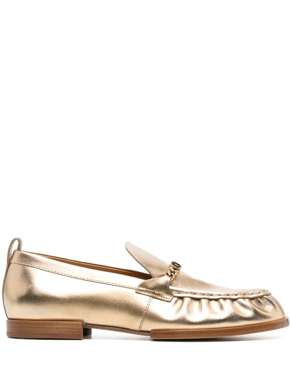 Tod's Metallic Leather Loafers In Gold