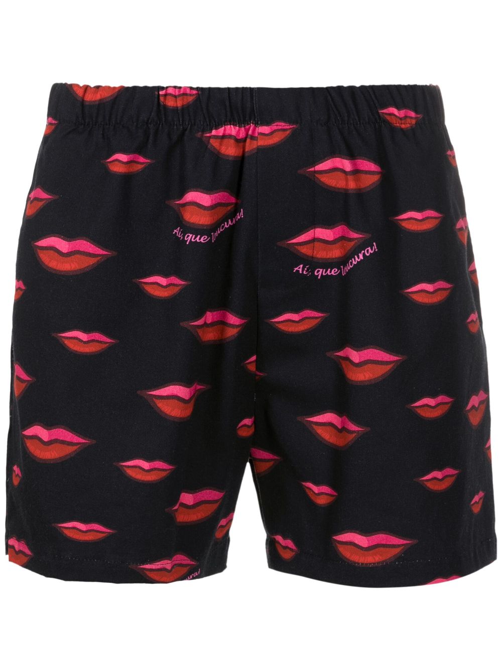 Amir Slama Lips-pattern Cotton Shorts In 黑色