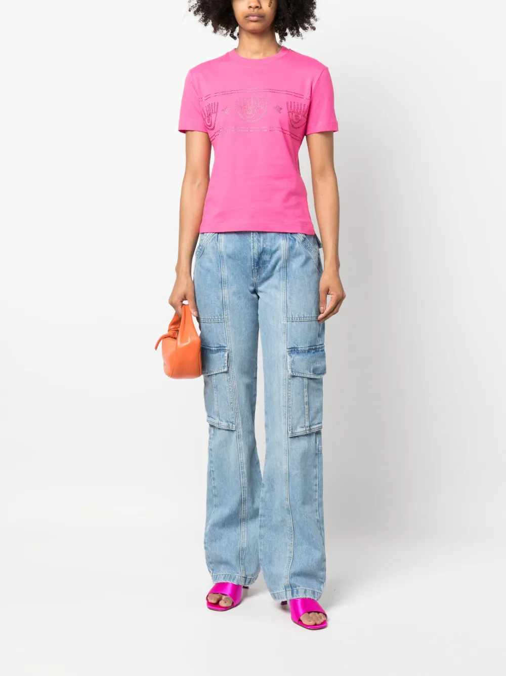 Chiara Ferragni T-shirt verfraaid met kristallen - Roze