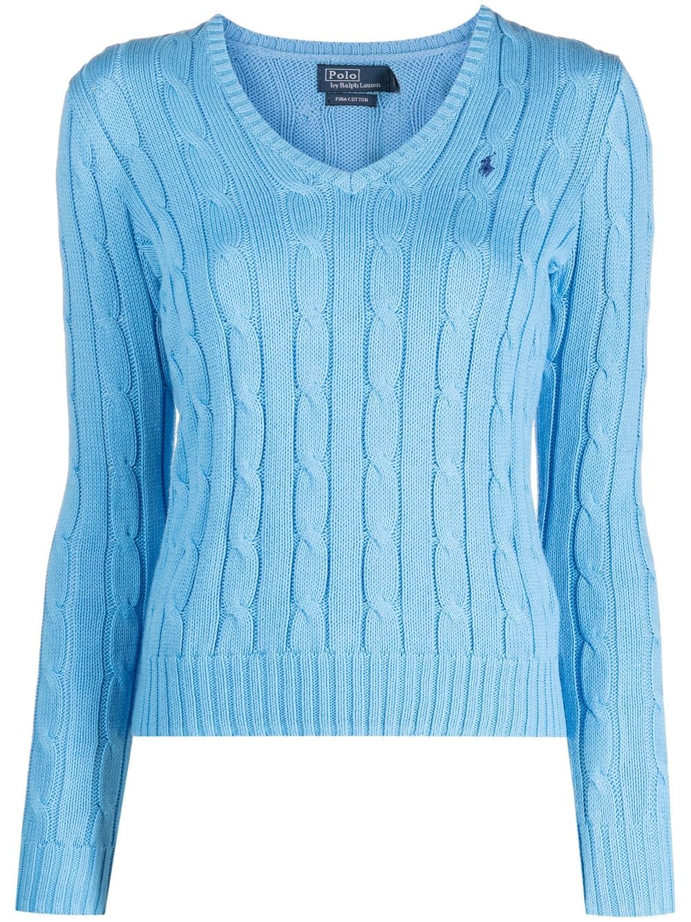 Polo Ralph Lauren Embroidered-pony Cable-knit Jumper In Blue