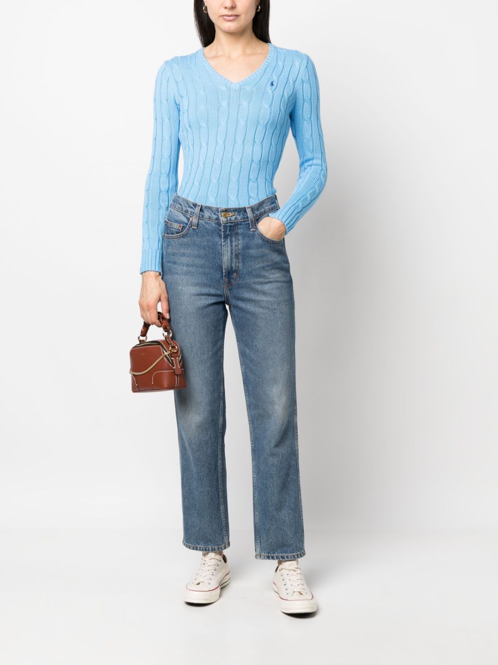 Shop Polo Ralph Lauren Kimberly Polo Pony Cable-knit Jumper In Blue