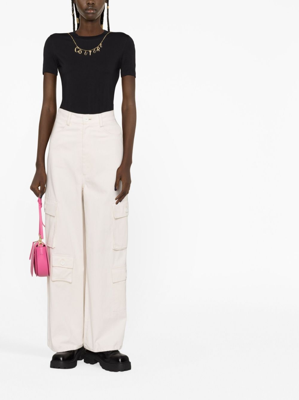 Shop Versace Jeans Couture Short-sleeve Cotton T-shirt In Schwarz