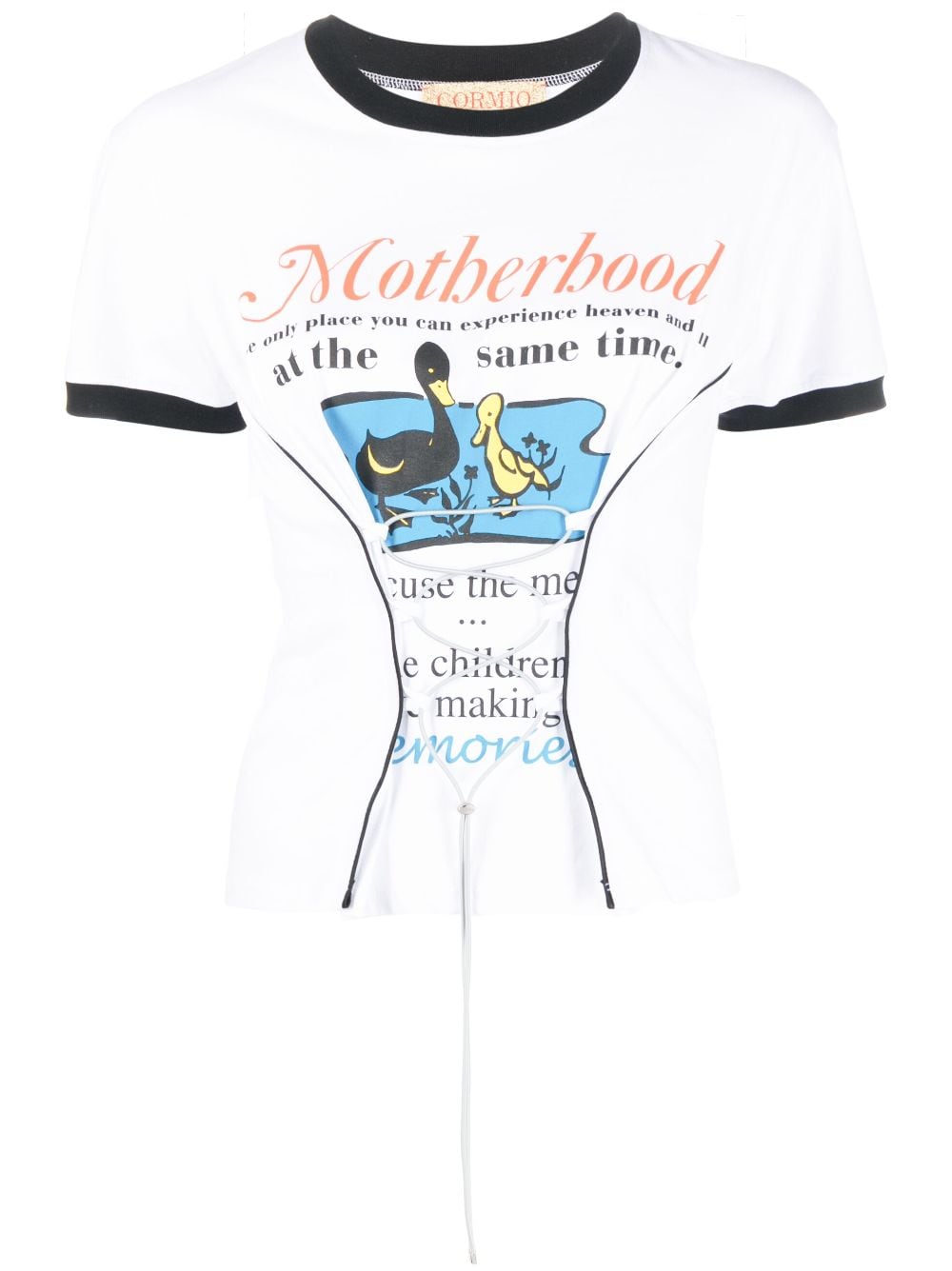 Cormio Motherhood-print Lace-up T-shirt In White