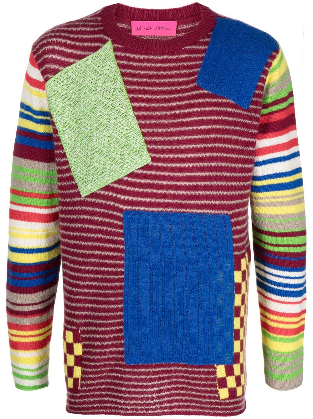 Patchwork crew-neck knitted jumper