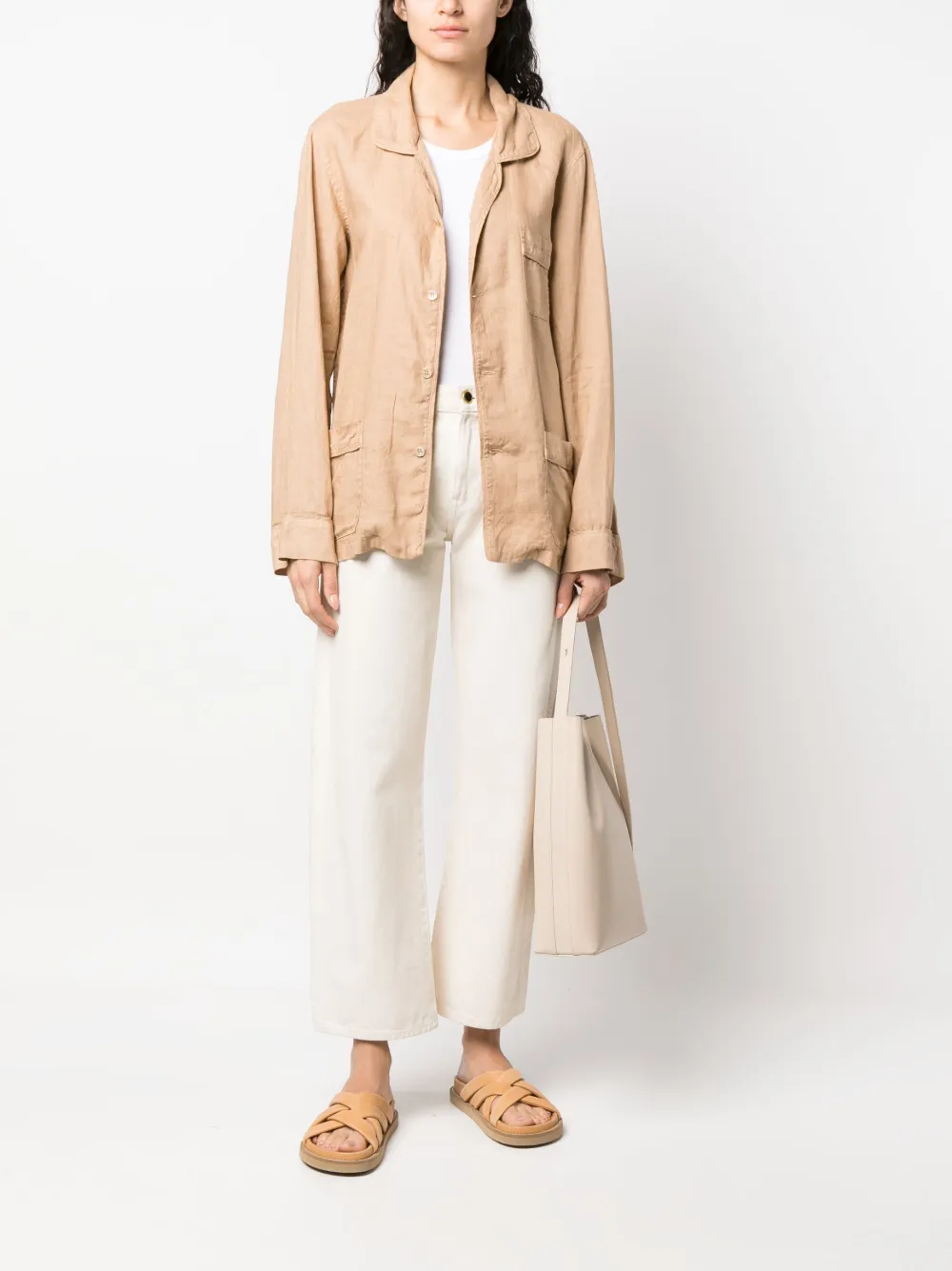 Shop Aspesi Linen Shirt Jacket In Neutrals