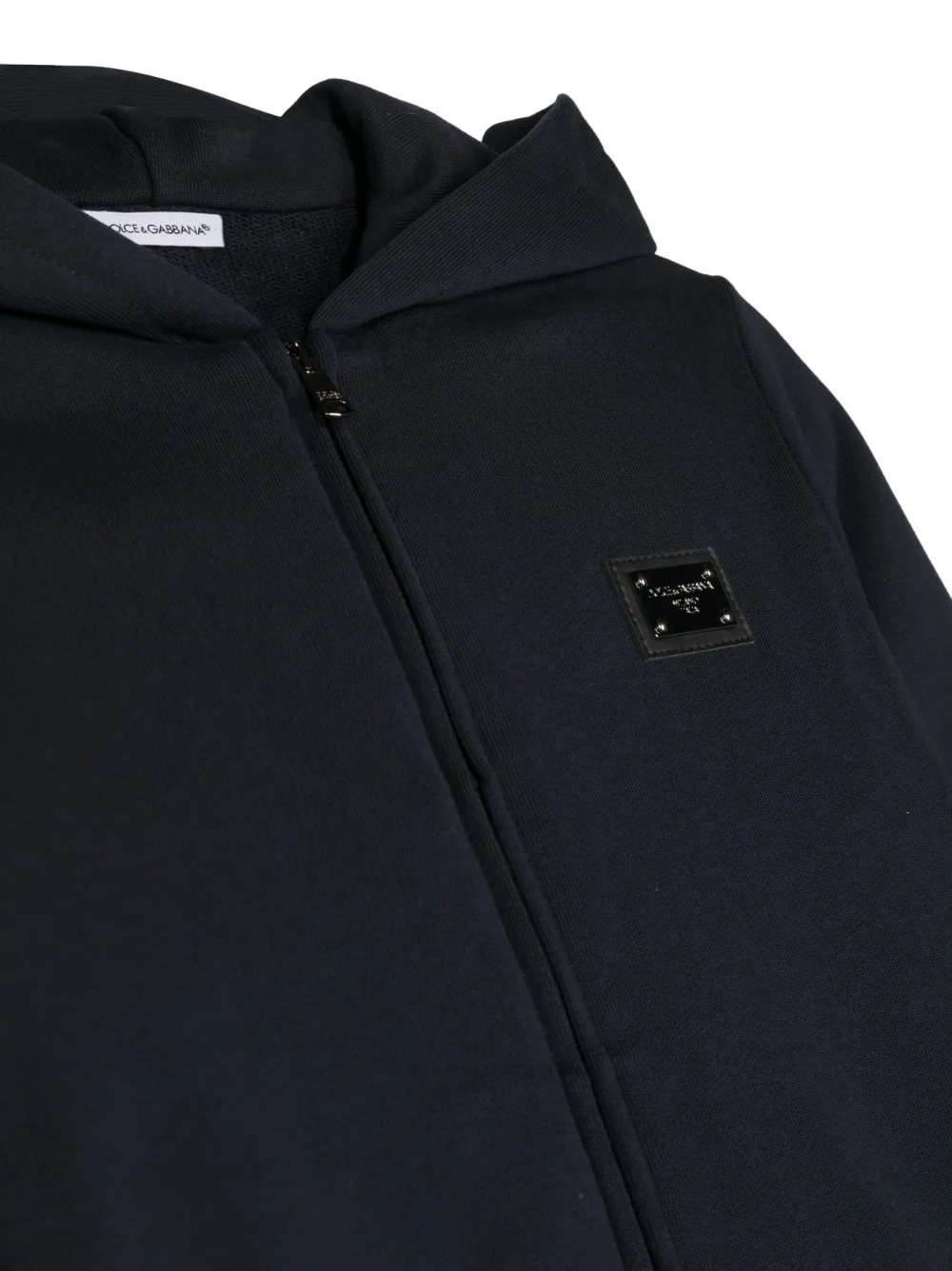 Dolce & Gabbana Logo-plaque Zip-up Cotton Hoodie In Blue