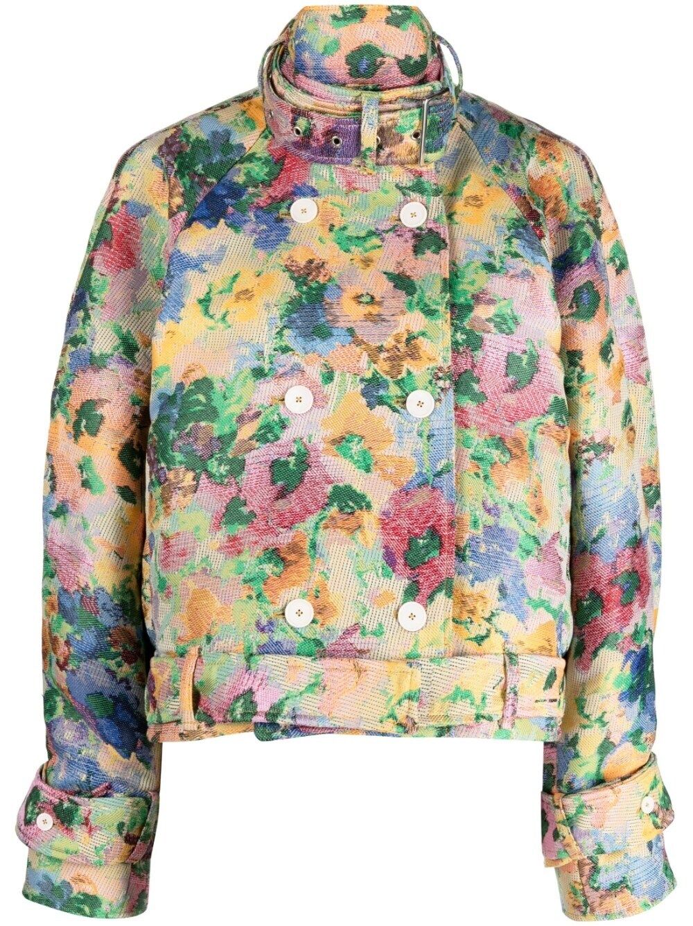 Shop Benjamin Benmoyal Floral-print Double-breasted Jacket In Yellow
