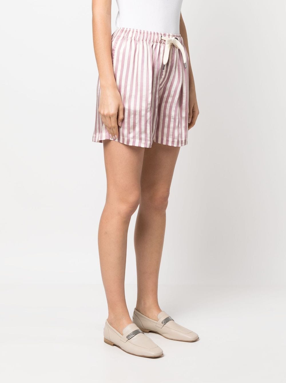 Shop Brunello Cucinelli Striped Drawstring Mini Shorts In Rosa