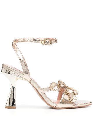 LIU JO 100mm floral-appliqué Metallic Sandals - Farfetch