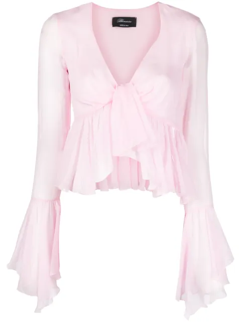 Blumarine blusa de seda manga larga con volantes