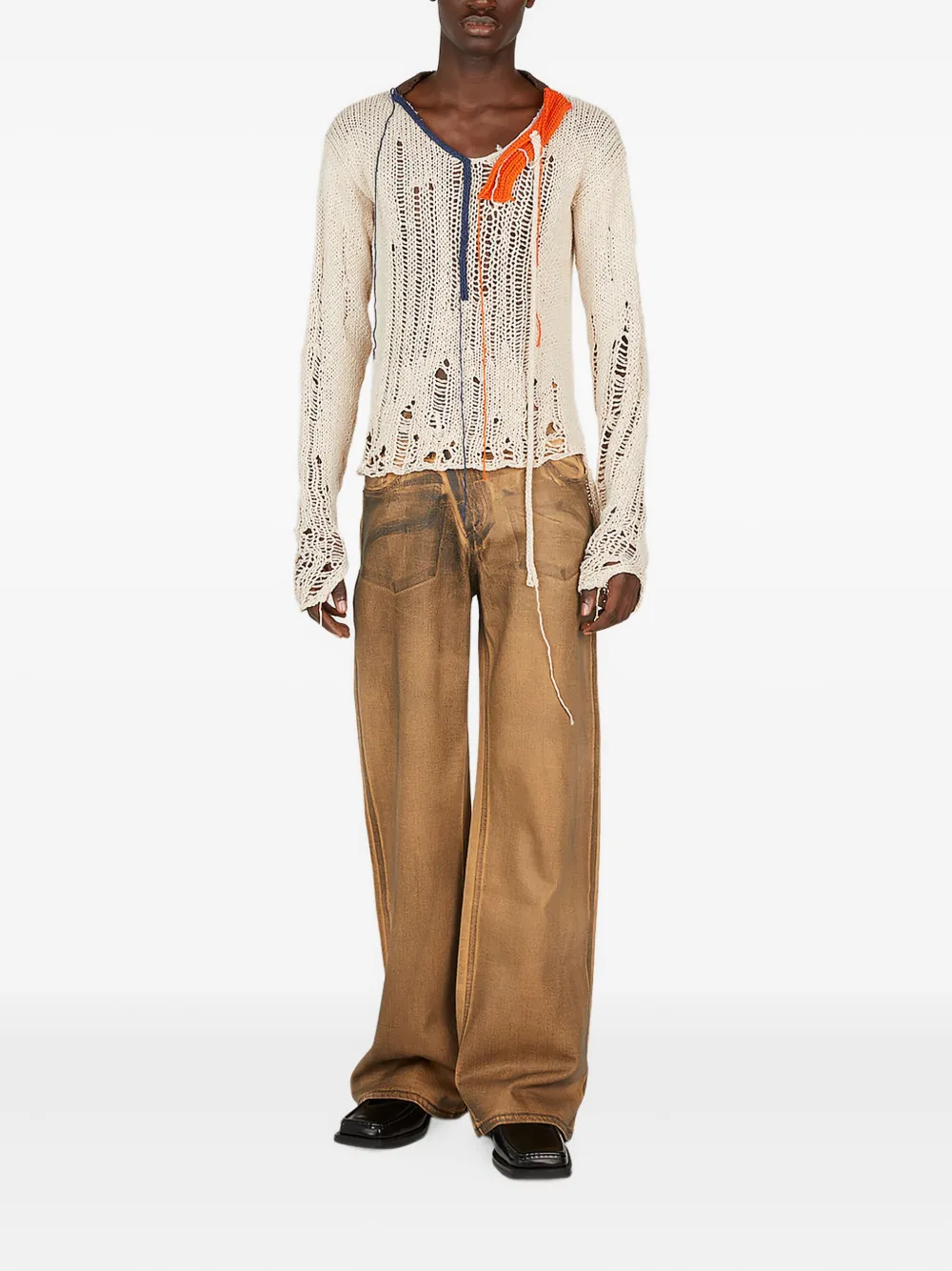 Ottolinger frayed open-knit sweater Beige