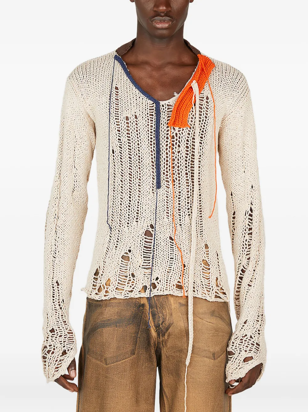 Ottolinger frayed open-knit sweater Beige