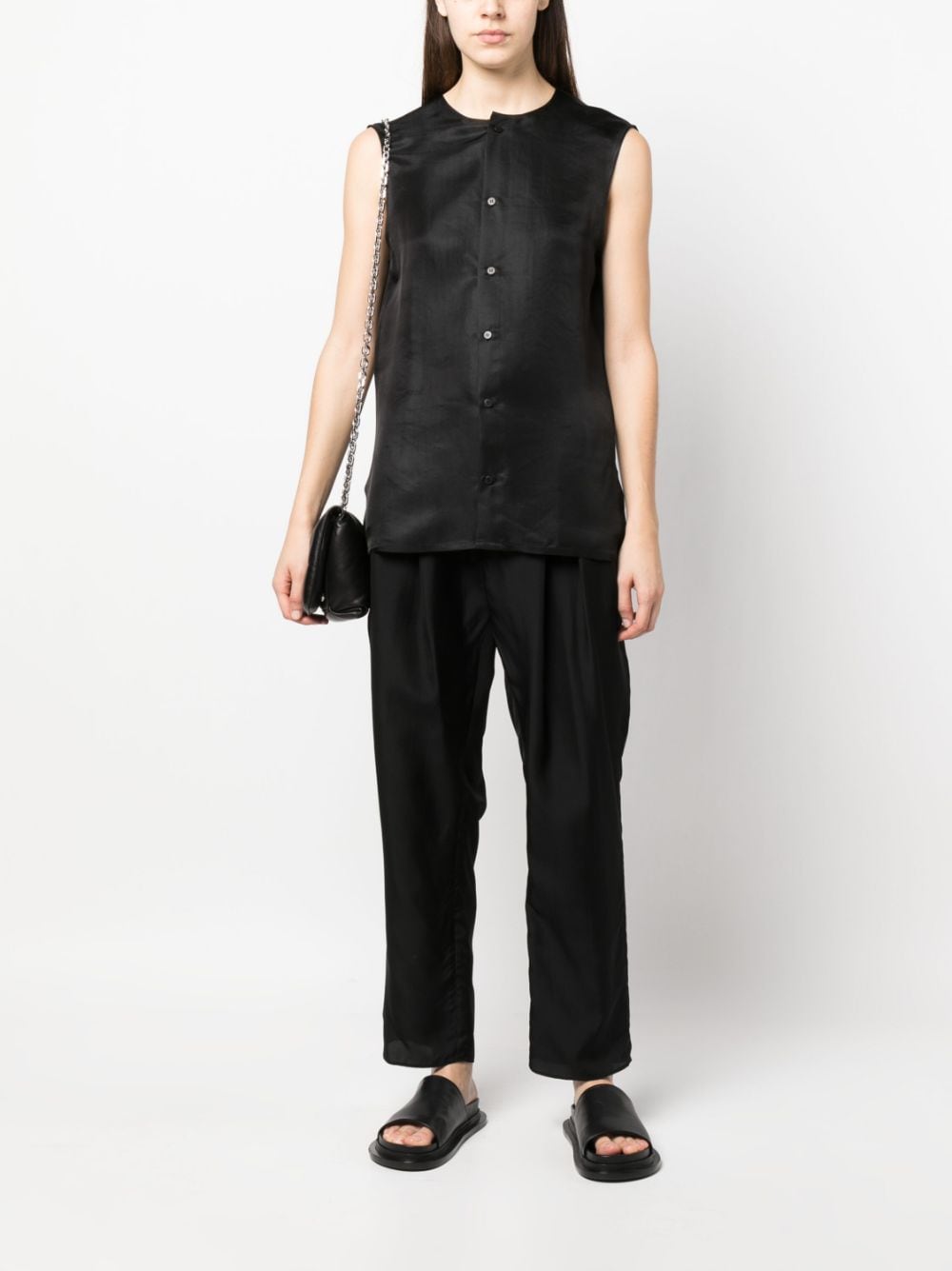 Shop Sapio Sleeveless Satin Shirt In Black