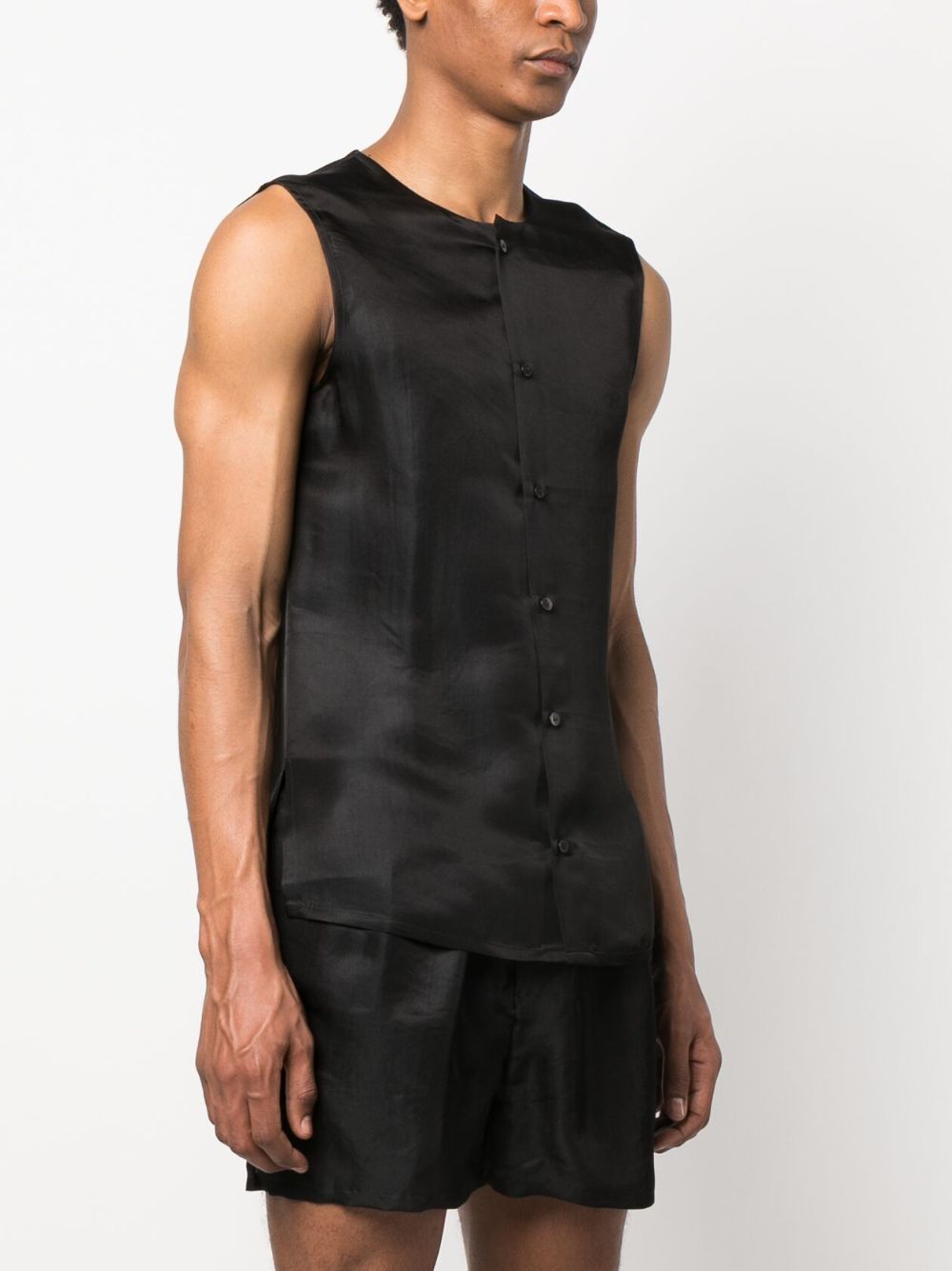 Shop Sapio Sleeveless Satin Shirt In Black