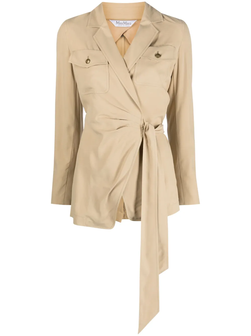 Shop Max Mara Belted Silk Wrap Jacket In Neutrals