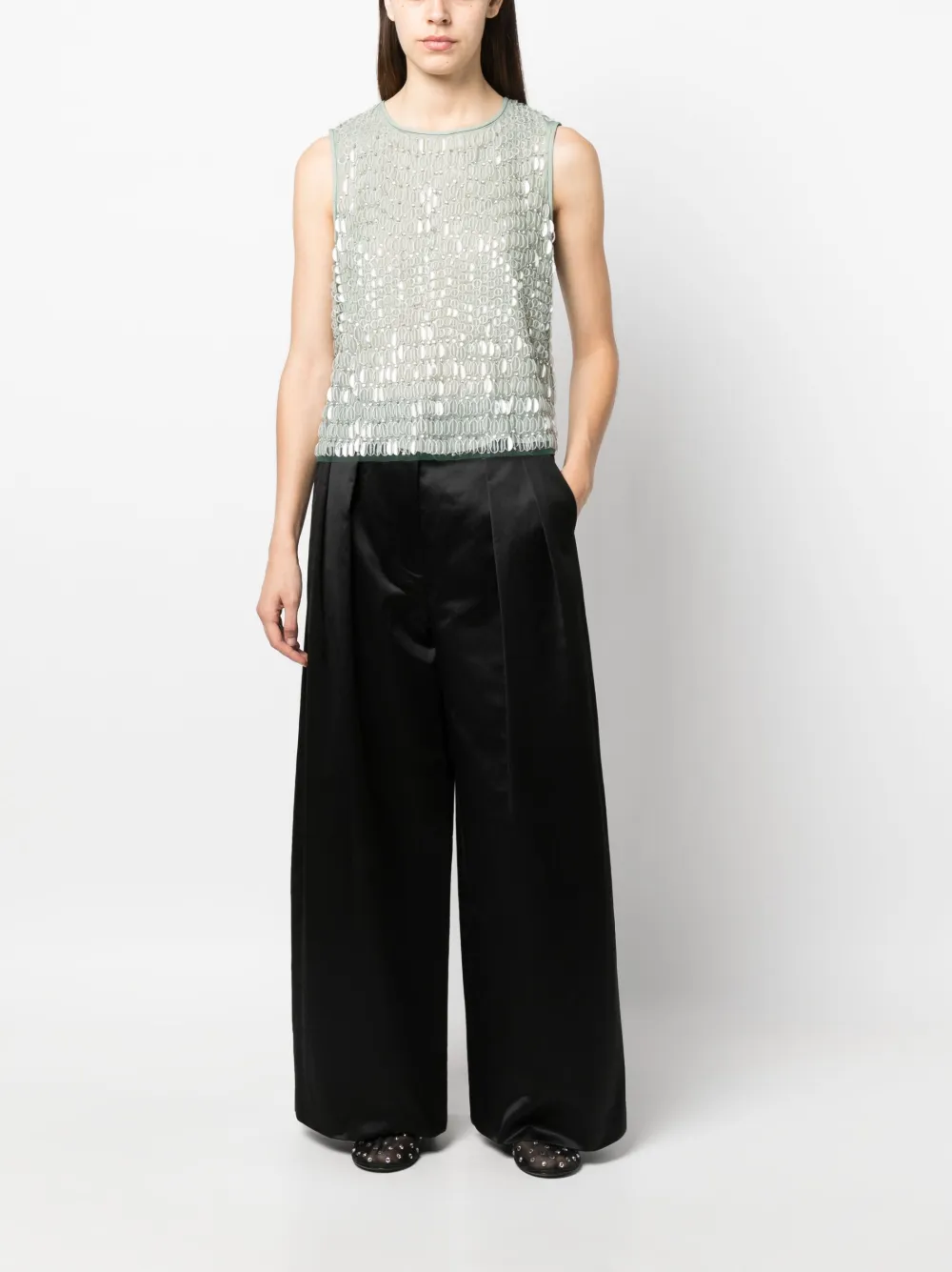 Emporio Armani bead-embellished sleeveless tank top - Groen